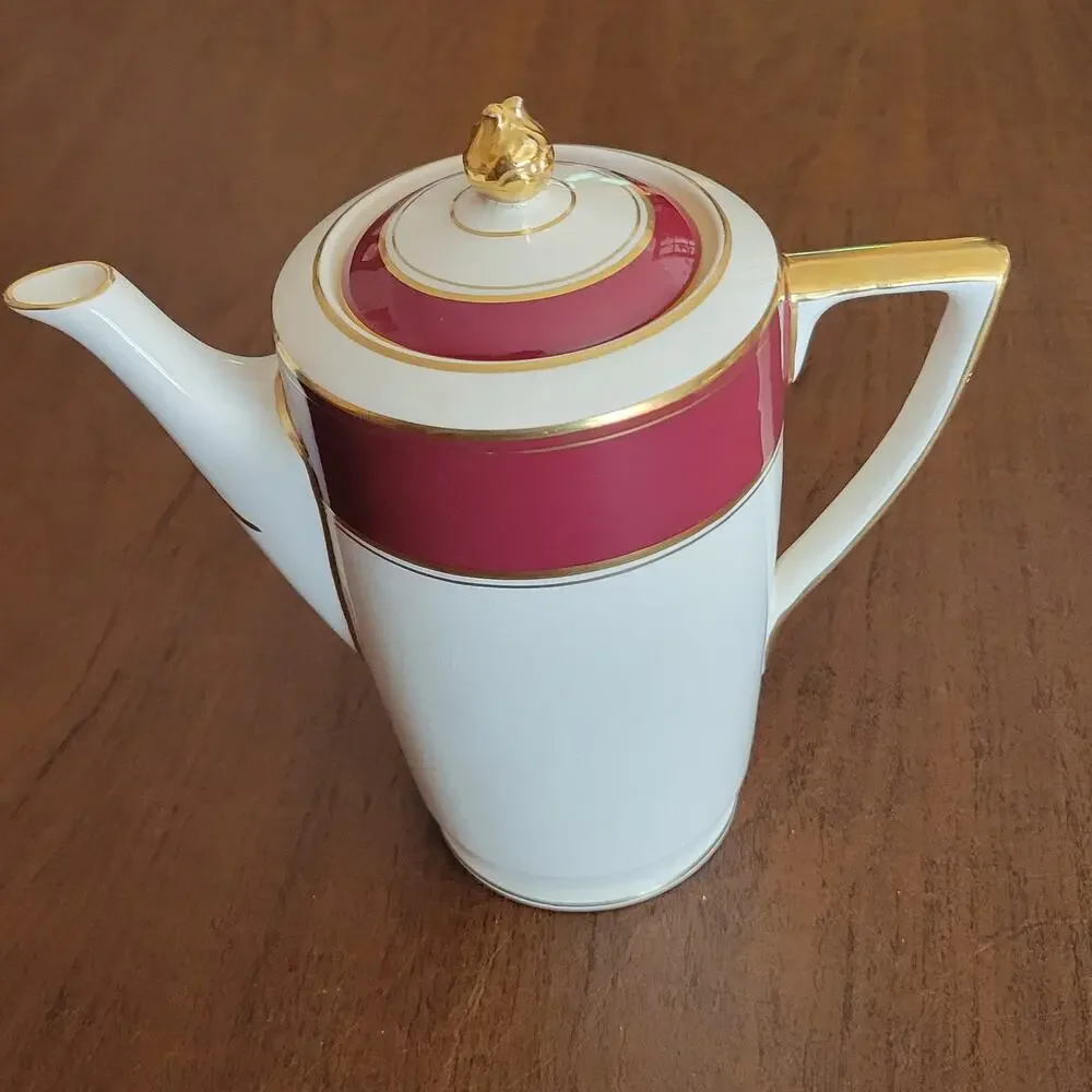 Vintage Fondeville Ambassador Ware Maroon Ivory  Coffee pot with lid England